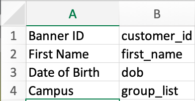 two-column table of fields with source field name on the left and Signal Vine field ID on the right