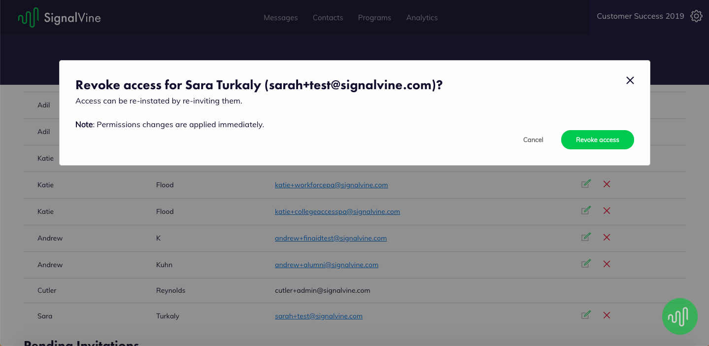 Image of confirmation screen to delete a user
