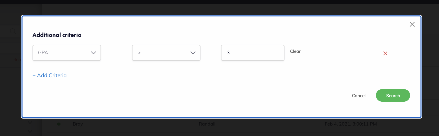 image of contacts page showing results of advanced navigation