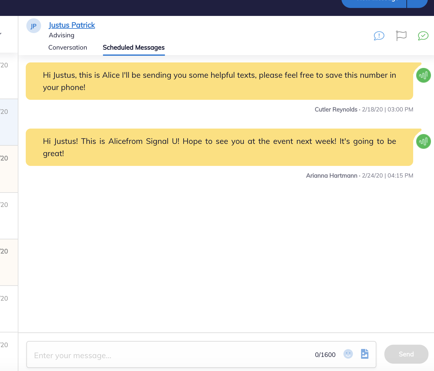 Image of the contact's future scheduled messages.