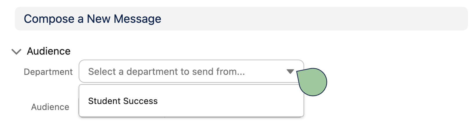 Screenshot of department dropdown