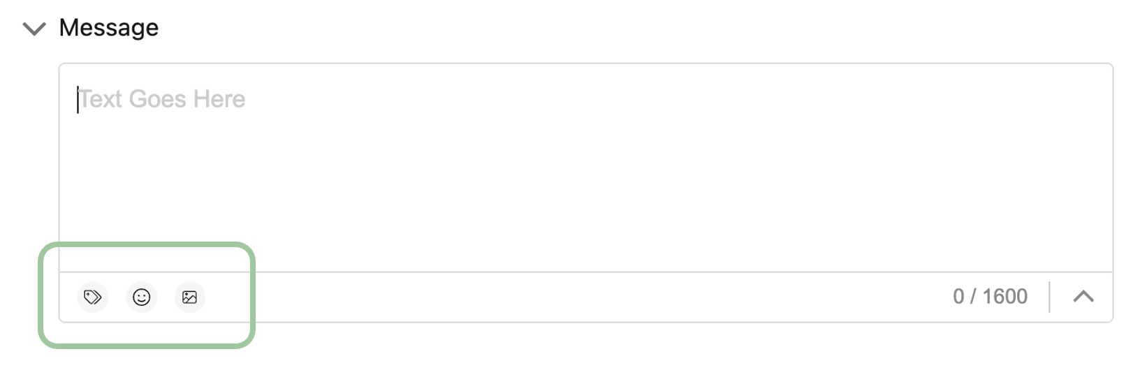message composition with the tag, emoji, and image icons circled