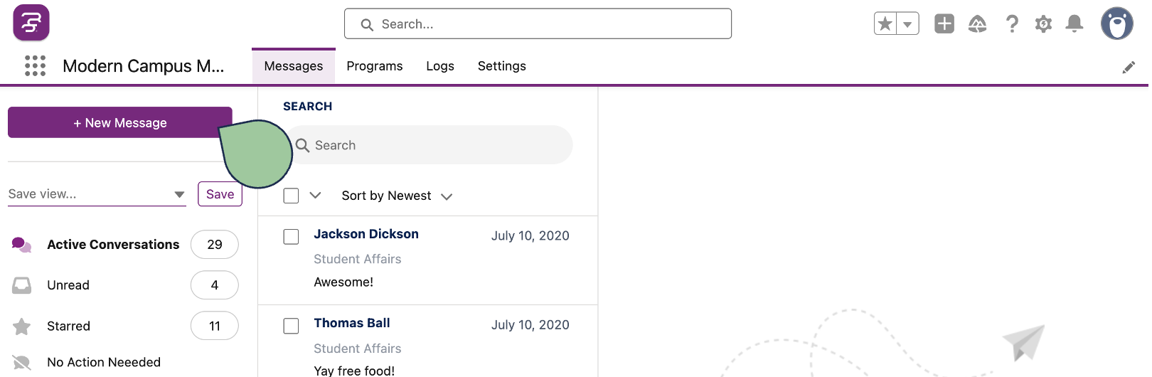 inbox screenshot of "New Message"