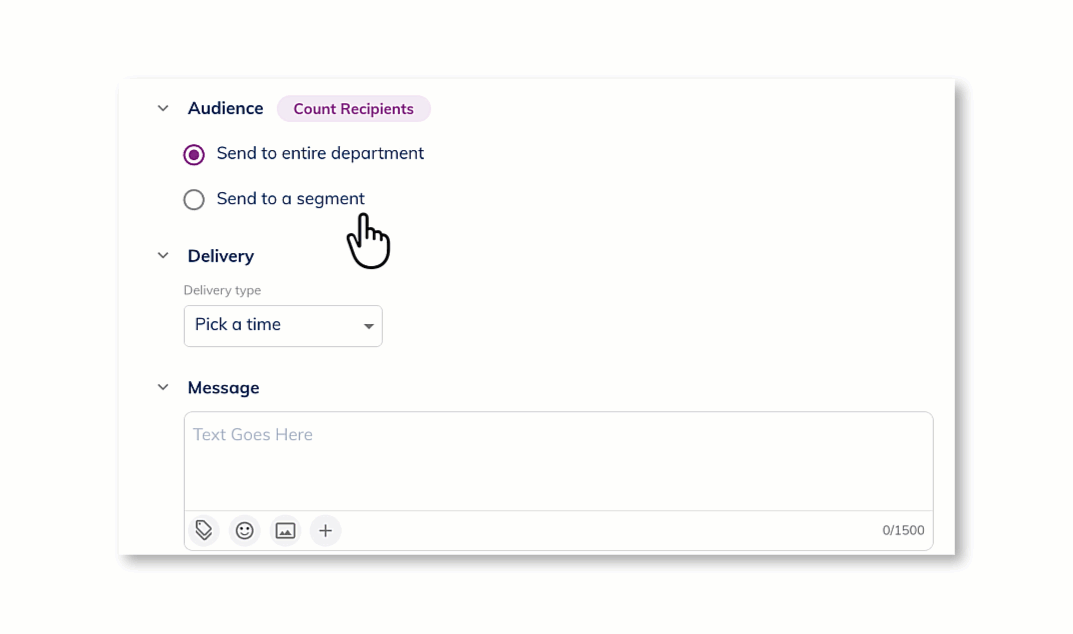 UI showing selection of audience segment, selecting "active = true"