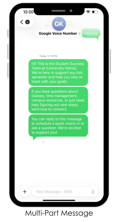 phone screen with three green text bubbles
