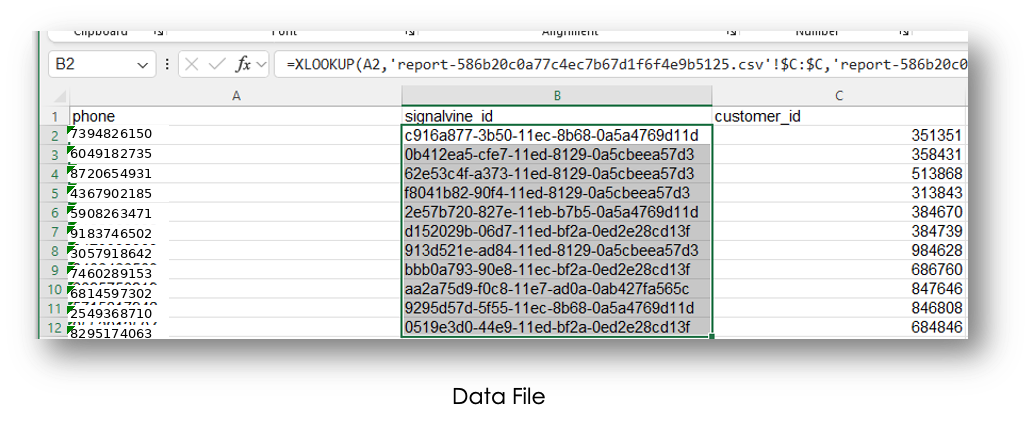contact data file with signalvine_id highlighted